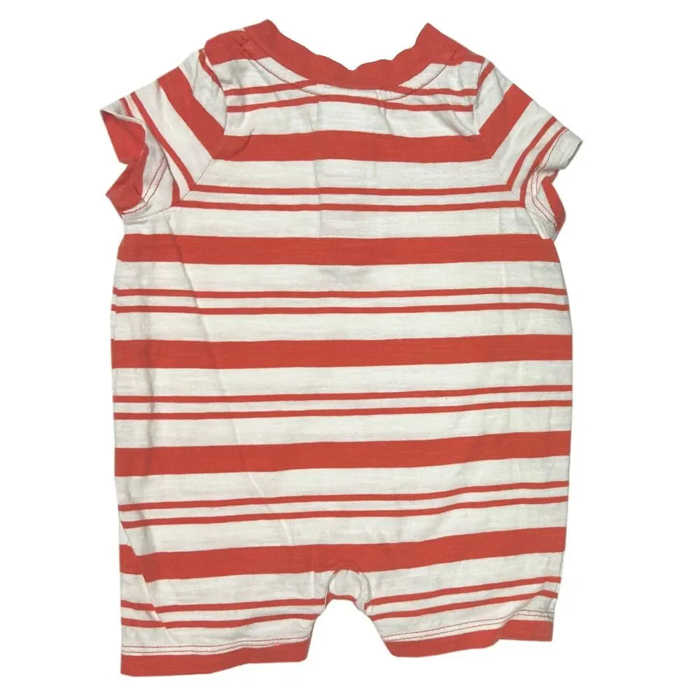 Hanna Andersson Short Sleeve Romper Size 0-3 Months Red White Stripe Slub Cotton